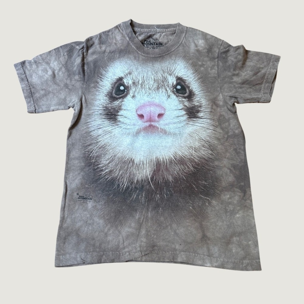 The Mountain Ferret Graphic Tee Kids Grey Tie Dye Animal Print SIZE L